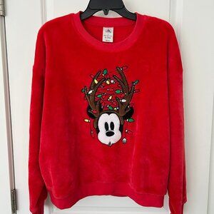 Disney Christmas Reindeer Antlers Mickey Mouse Red Pullover Sweatshirt